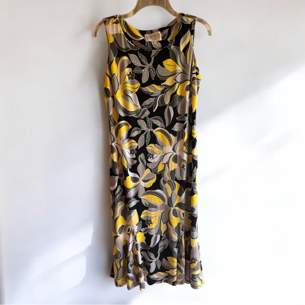 Julian Taylor Gold Sheath Midi Dress Crew Neck Sleeveless
